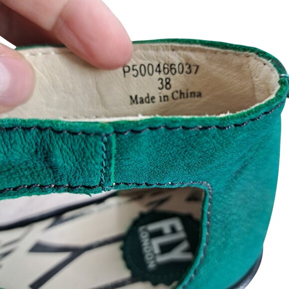 Fly London Piat Green Leather Wedge Ankle Strap Shoes Size 38 US 7.5-8 Mary Jane - Picture 9 of 13